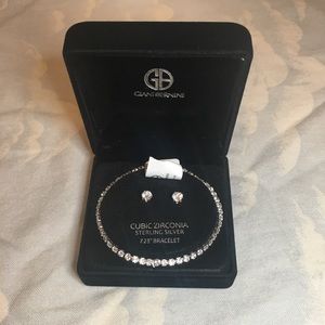 Cubic Zirconia&Silver Tennis Bracelet&Earrings Set